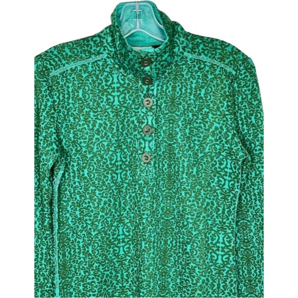 KAVU Lopez Jacquard Button Up High Neck Pullover Sweater - Green/Black - S - Picture 2 of 9